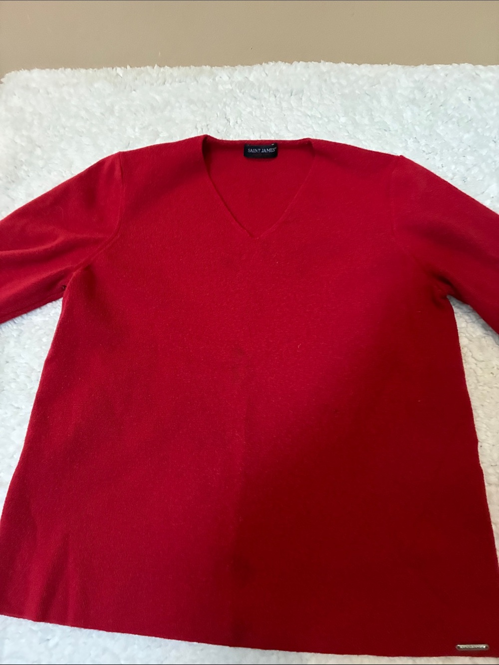 Vintage Saint James Bright Red V-Neck wool sweater 14